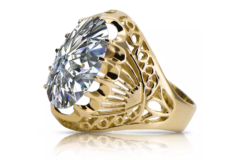 مجوهرات فينتاج خاتم زركونيا 14 كارت من الذهب الأصفر vrc020y